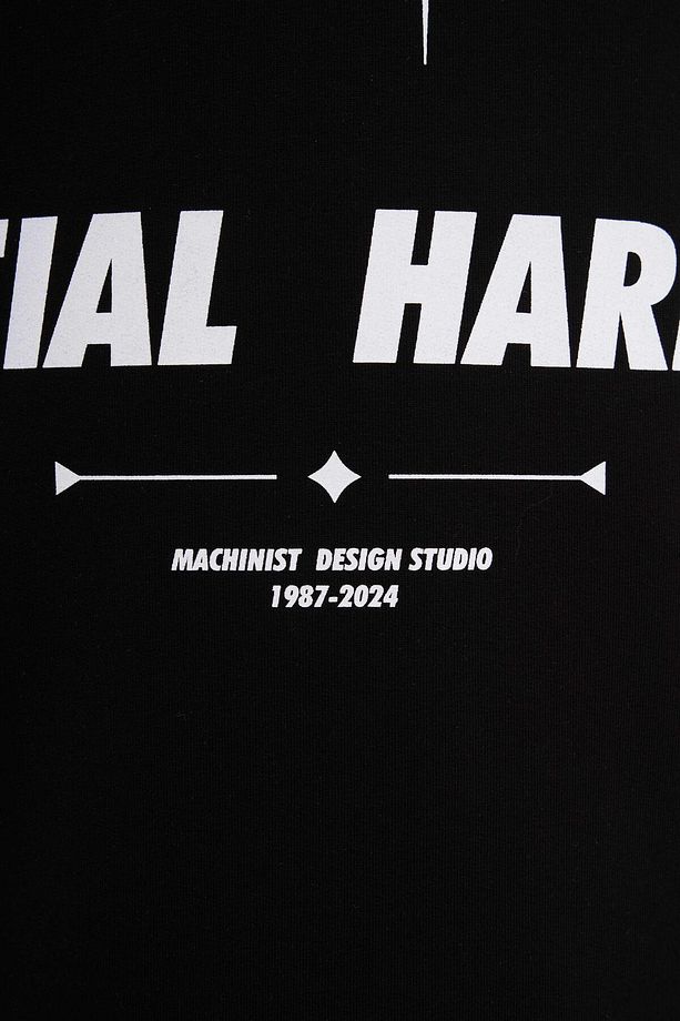 Erkek Slogan Printed Raglan Oversize Siyah Tişört - 4