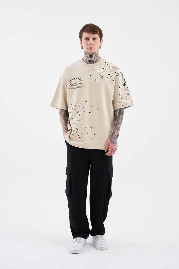 Erkek Philosophers Oversize Soft Bej Tişört - 7