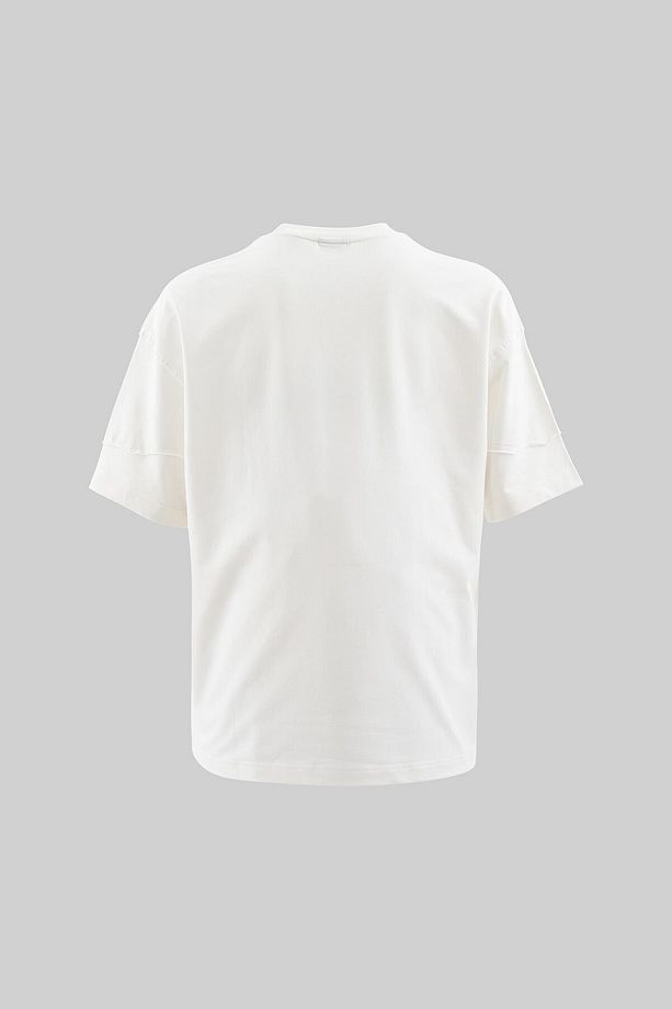 Erkek Technical Embroidered Oversize Ekru Tişört - 2