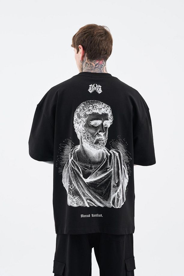 Erkek Marcus Aurelius Oversize Siyah Tişört - 6