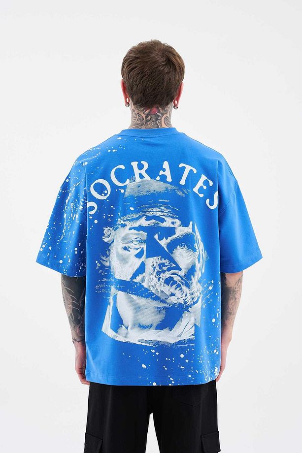 Erkek Philosophers Oversize Soft Mavi Tişört - 4