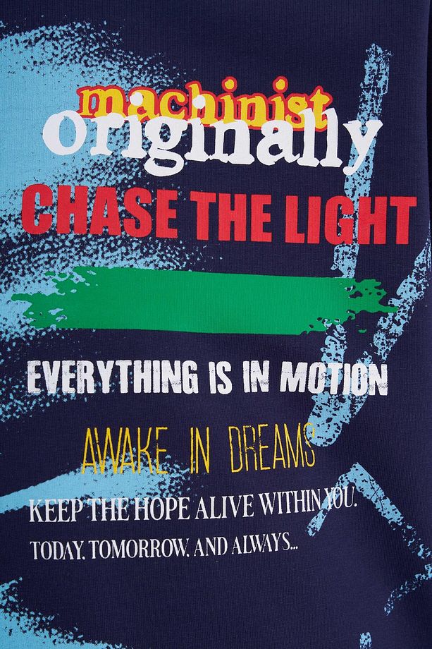 Erkek Multi Colored And Slogan Printed Oversize Lacivert Tişört - 3