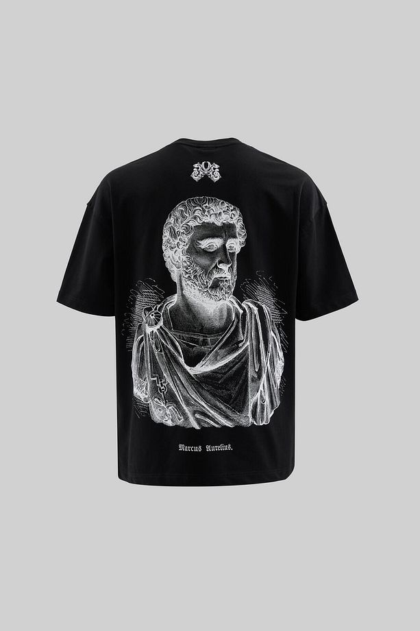 Erkek Marcus Aurelius Oversize Siyah Tişört - 2