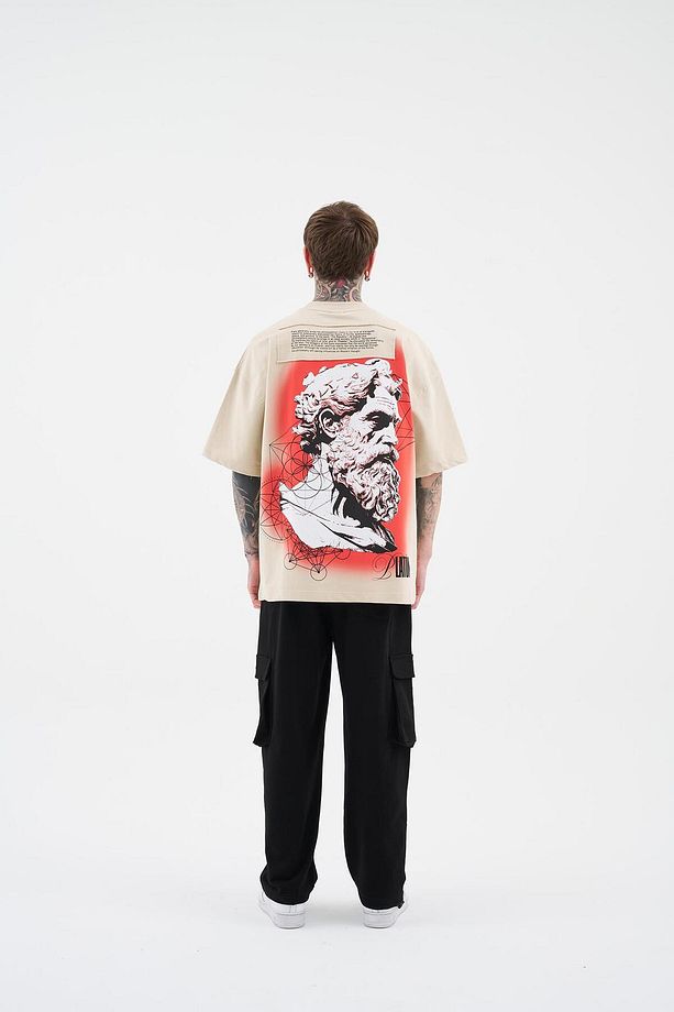 Erkek Platon Oversize Soft Bej Tişört - 7