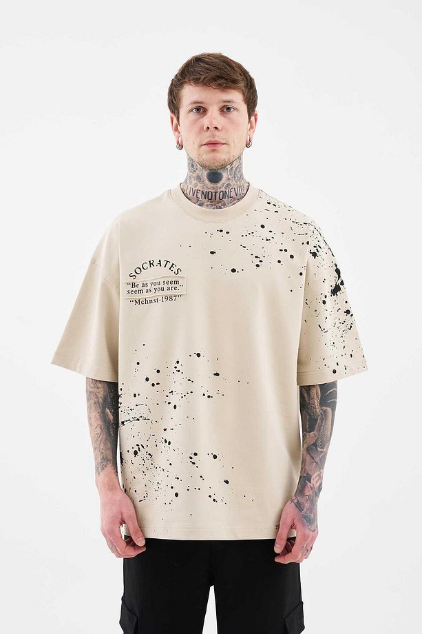 Erkek Philosophers Oversize Soft Bej Tişört - 3