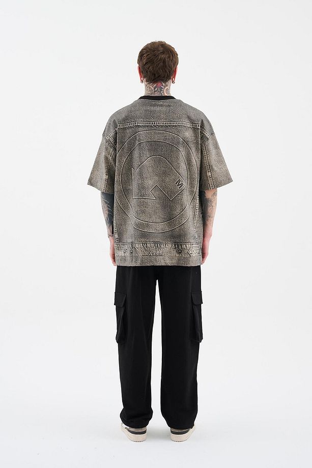 Erkek Denim Efect Oversize Soft Bej Tişört - 8
