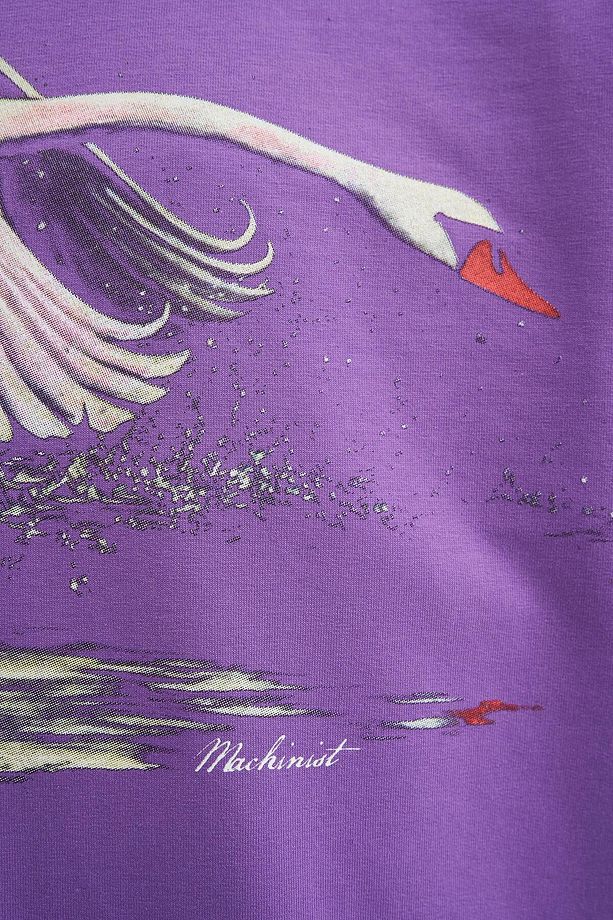 Erkek Swan Printed Oversize Mor Tişört - 3