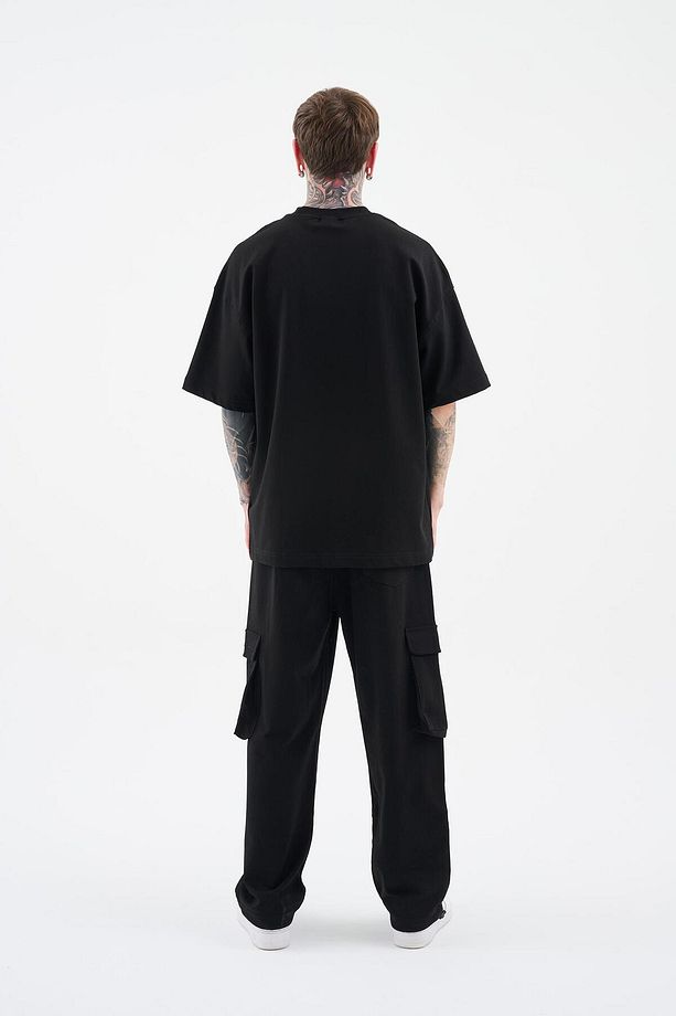 Erkek Printed And Zebra Oversize Siyah Tişört - 8