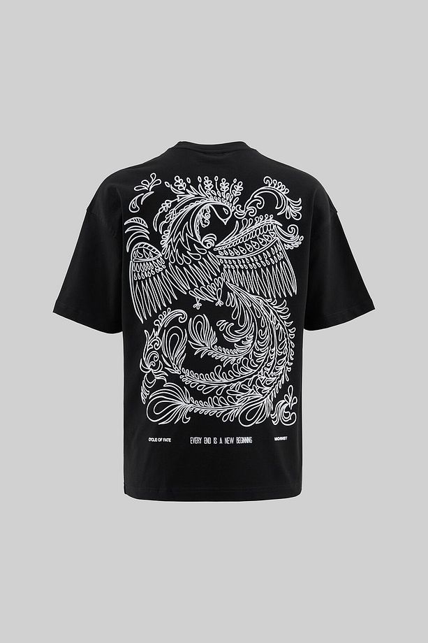 Erkek Flock Printed Oversize Siyah Tişört - 1