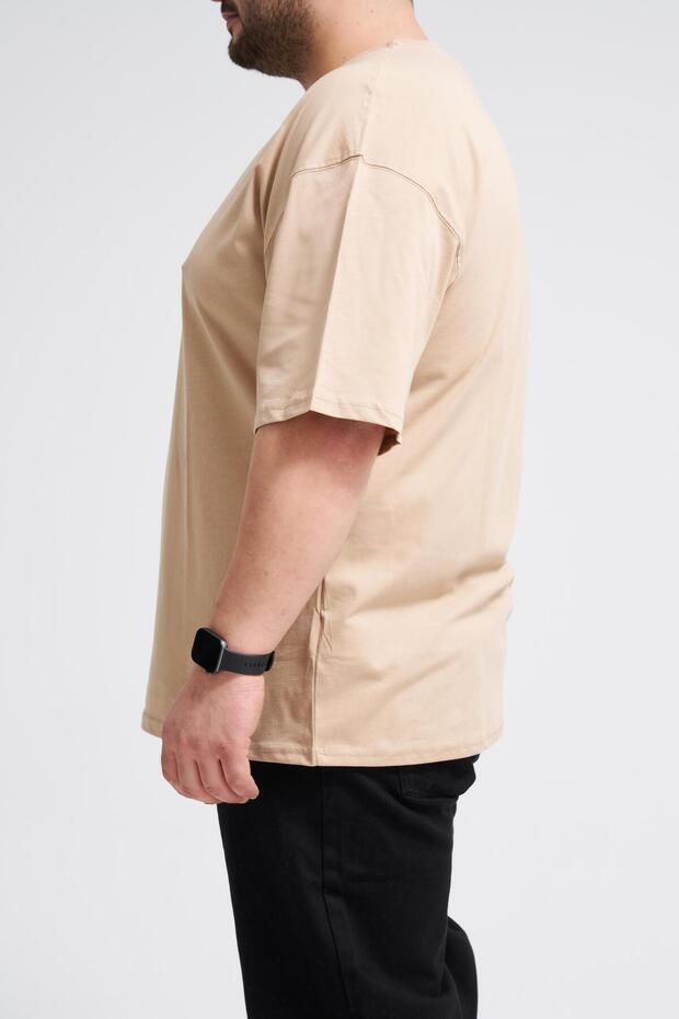 Ανδρικό μπλουζάκι Basic Beige Plus Size - 2