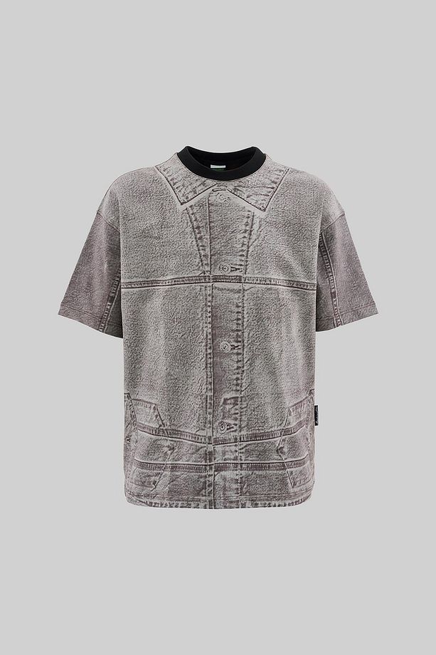 Erkek Denim Efect Oversize Soft Bej Tişört - 1