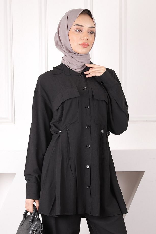 Siyah Cepli Tunik Pantolonlu Takım - 4