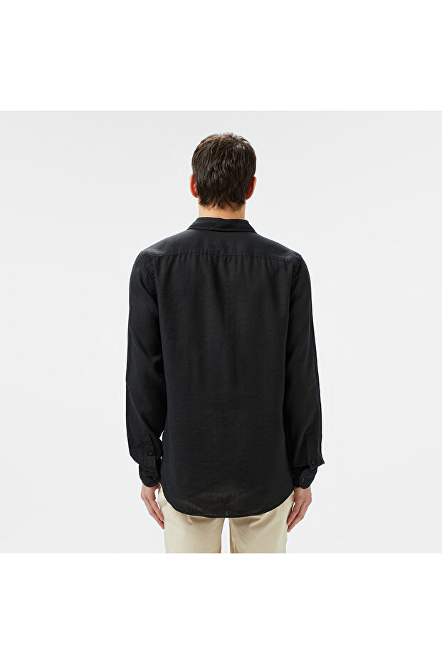 Erkek Slim Fit Keten Siyah Gömlek - 3