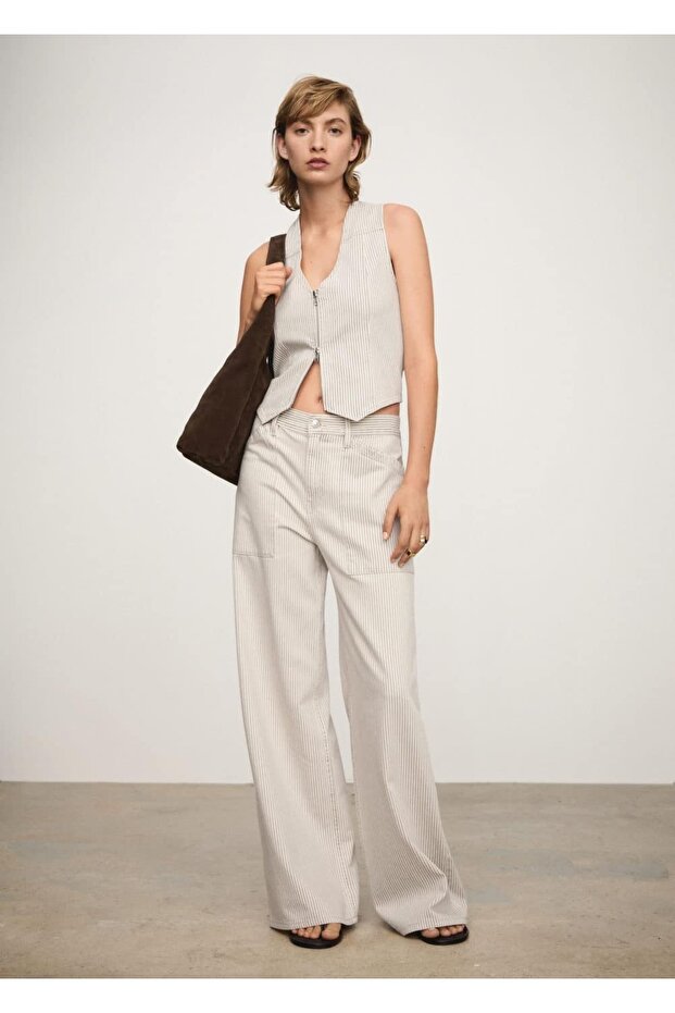 Çizgili fermuarlı yelek - 1