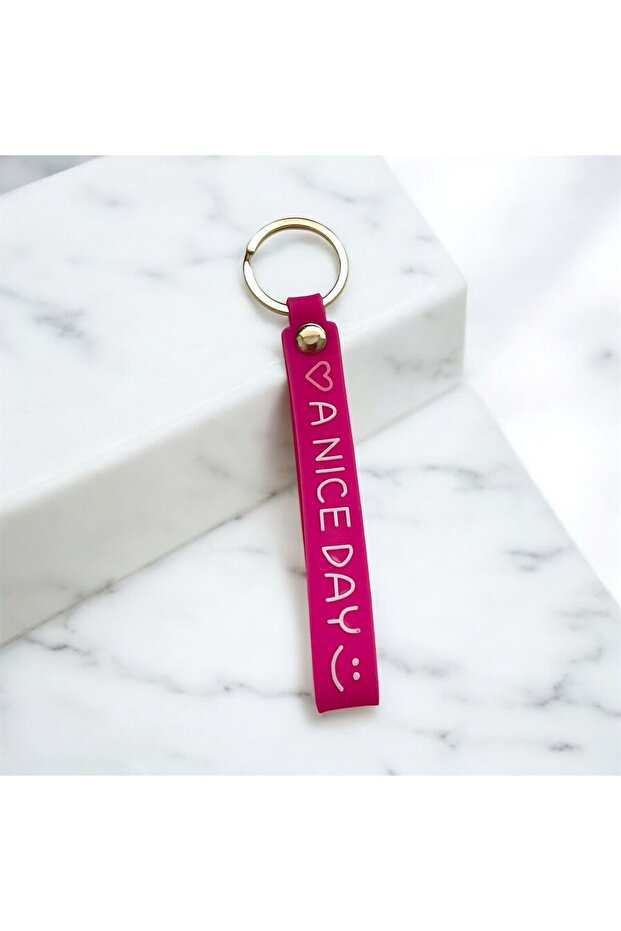 Pink Silicone Keychain with Metal Gold Ring