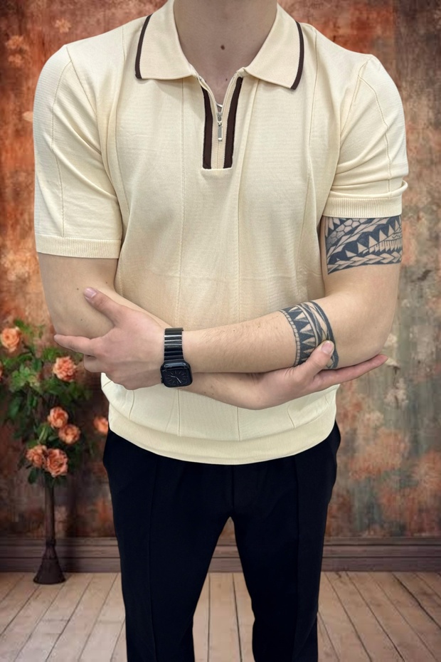 Polo Neck T-Shirt Comfortable Fit Men's Knitwear Fabric