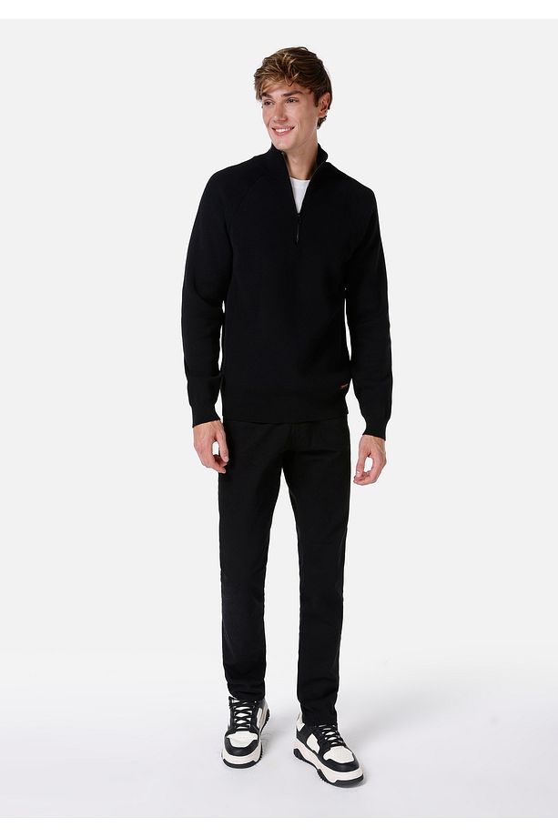 Regular Fit Turtle Neck Jakarlı Erkek Siyah Kazak - 3