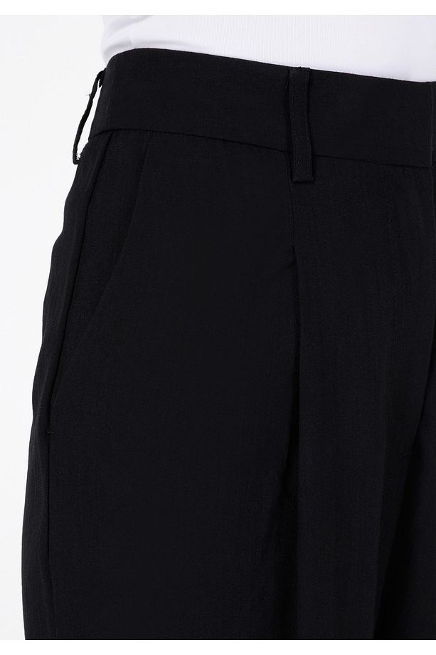 Regular Fit Yüksel Bel Geniş Paça Kadın Siyah Pantolon - 5