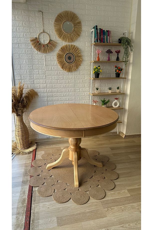 Concept Baba Ayaklı Masa Ahşap Yuvarlak Naturel Renkli Açılır Masa (ÇAP 110 CM) - 4