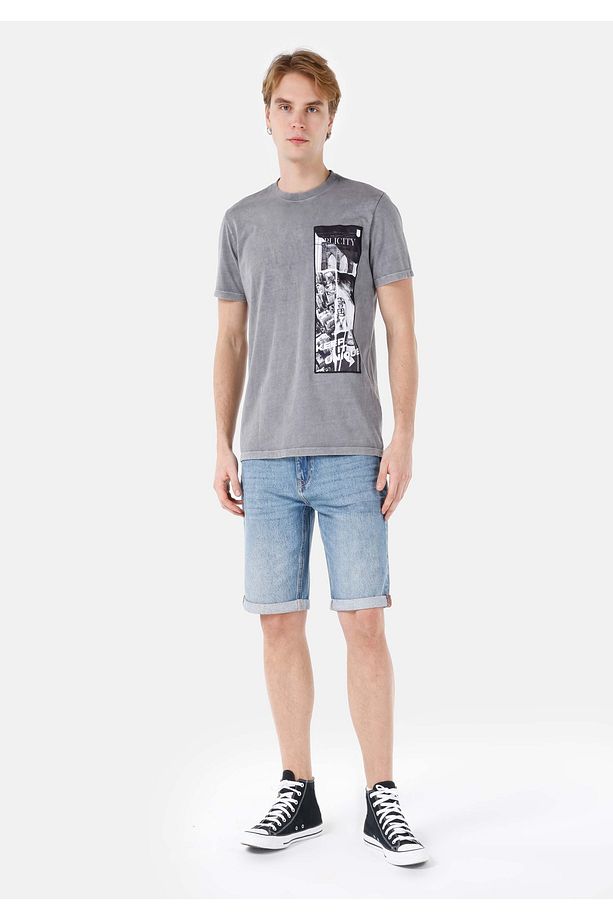 Regular Fit Orta Bel Erkek İndigo Jean Şort - 1