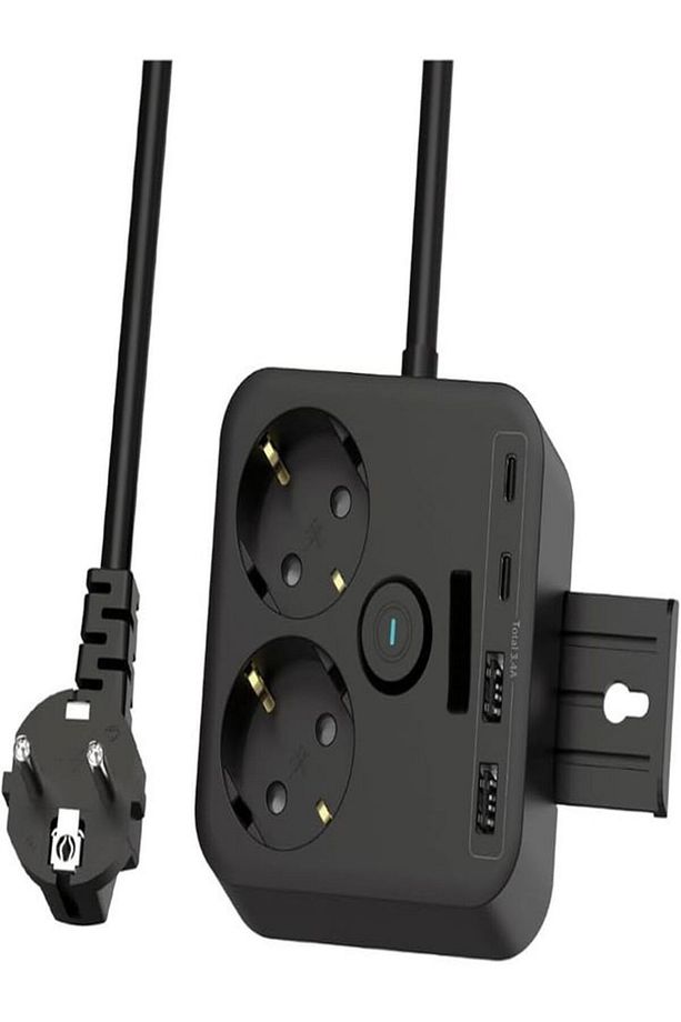 F-21 3680W 2'li Akım Korumalı Kablolu Priz, 2USB 2Type-C Girişli 1.4m Kablo 3.4A Askı Aparatlı - 1