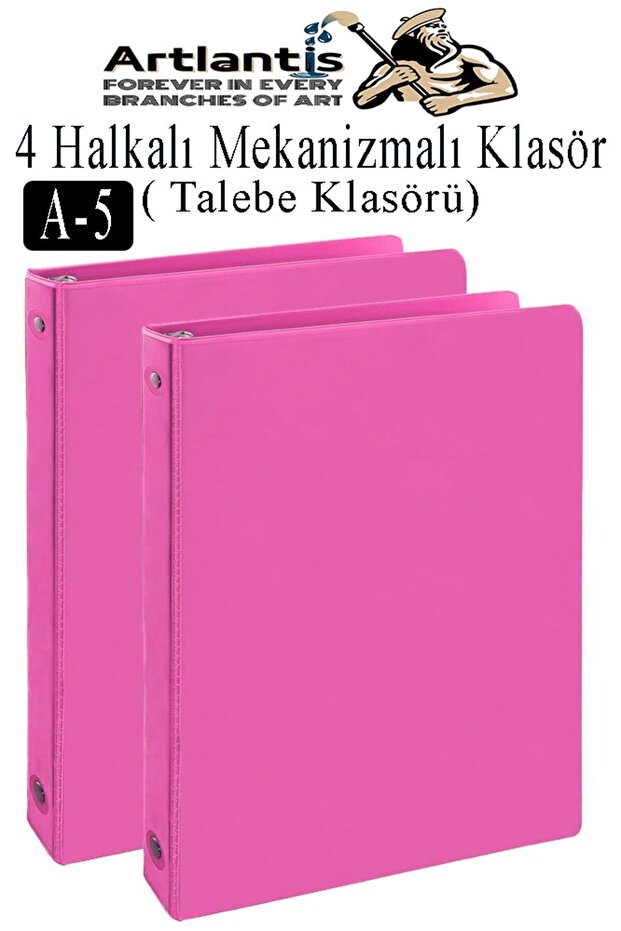 Pink 4-Ring Folder 2Pcs A5 Pvc Student and Office Type Paperwork Presentation Folder with Inner Pocket Automatic Meka
