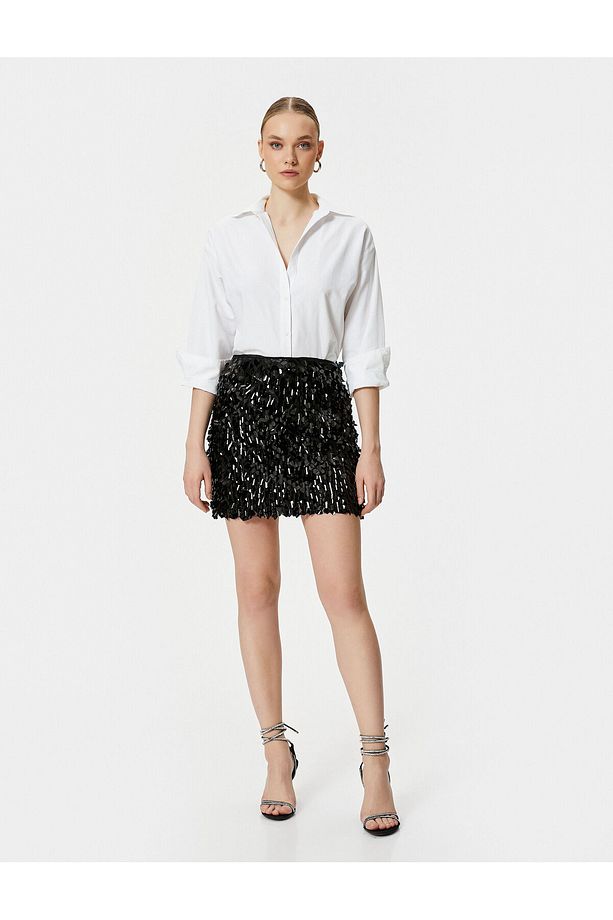 Pullu Payetli Mini Etek Astarlı Standart Bel Slim Fit - 1