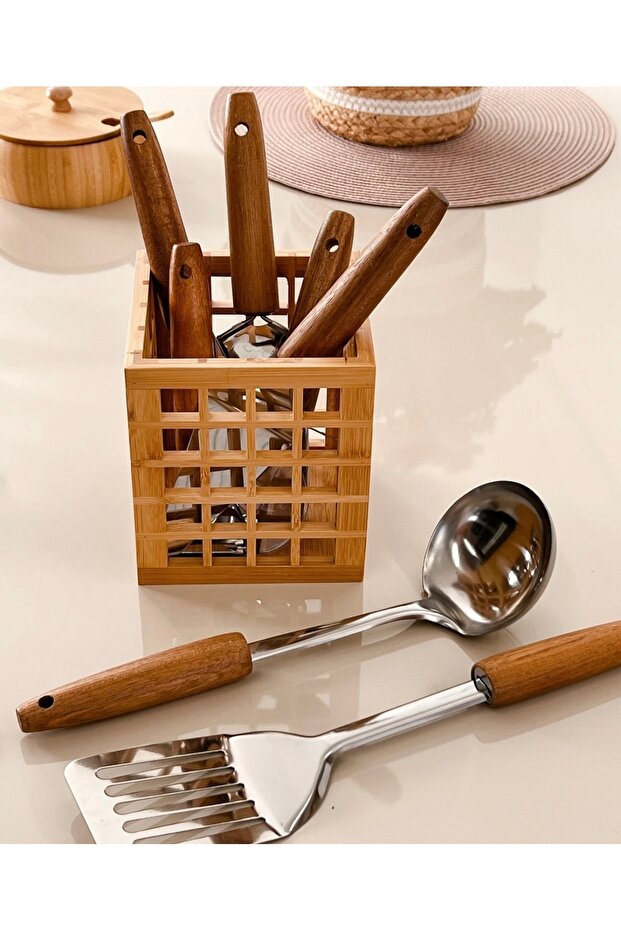 Bambu Kare Kaşıklık Bambu Dekoratif Organizer Kutu - 1