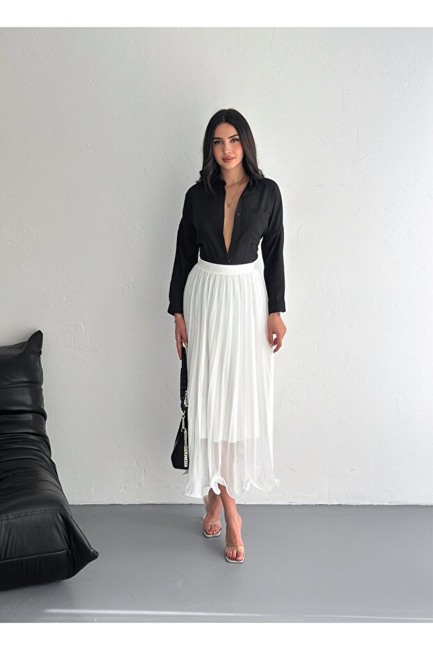 Kadın Şifon Piliseli Etek - 4