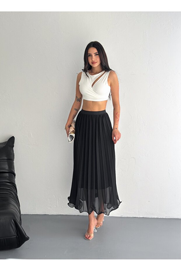 Kadın Şifon Piliseli Etek - 1