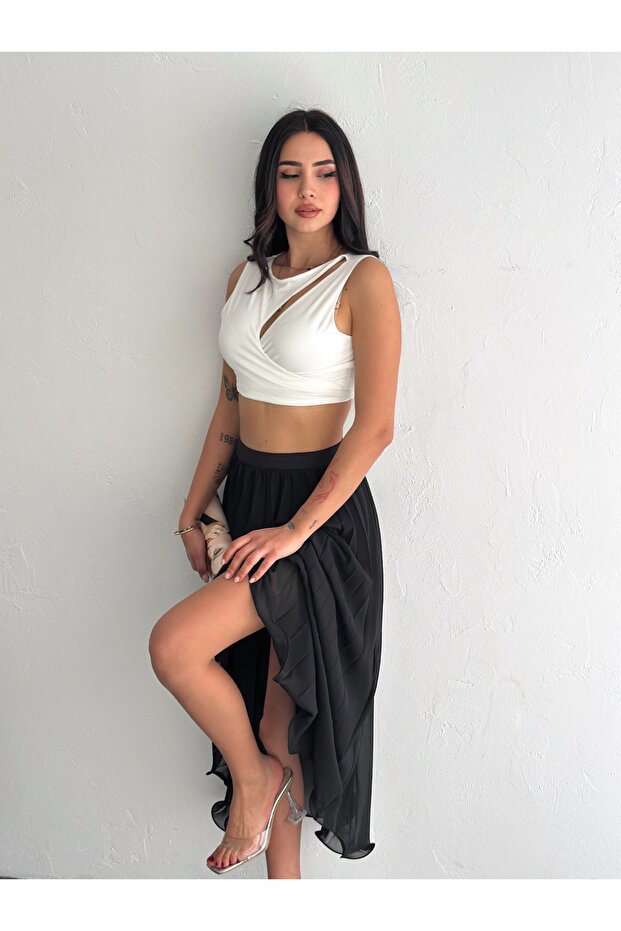 Kadın Şifon Piliseli Etek - 7