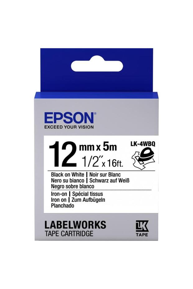 Epson Lk-4Wbq Iron-On Transfer Black on White 12mm 9Meter Label