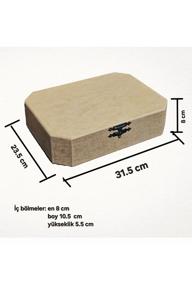 Ahşap Dikdörtgen Sekizgen Model 9 Bölmeli Takı Saat Aksesuar Kutusu Hobi Ham Boyanabilir Mdf - 4