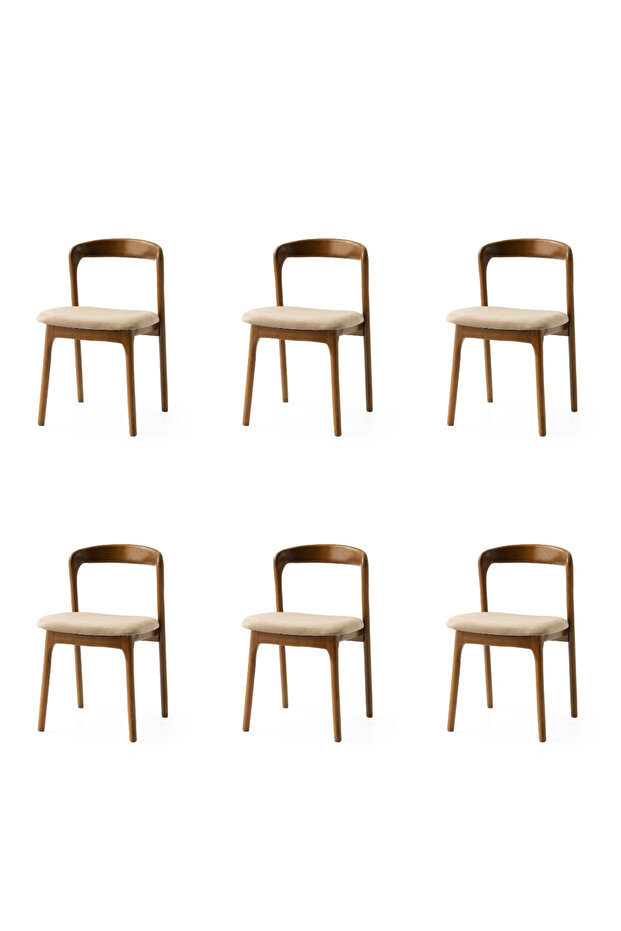 6 Adet Yılan Sandalye Babyface Kumaş Ceviz Ahşap İskelet - 1