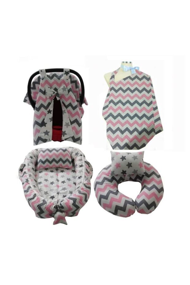 Baby Sleeping Bed, breastfeeding. Support, stroller cover, nursing bib Set of 4 Pink