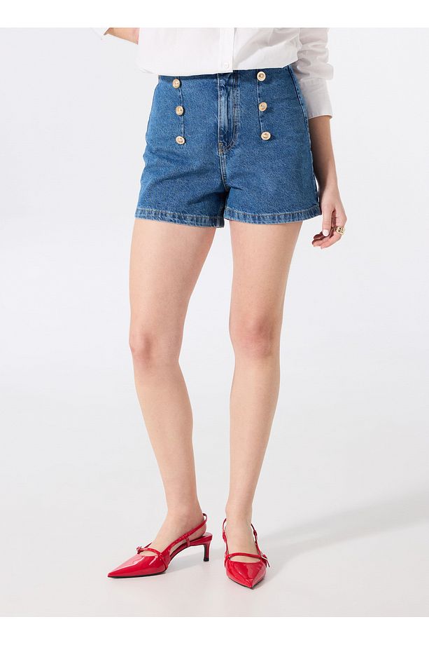 Normal Bel Basic İndigo Kadın Denim Şort F5SL-SHT0335 - 2