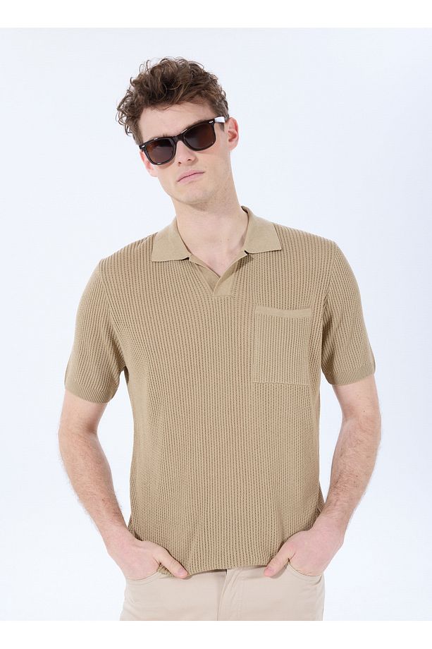Deve Tüyü Erkek Polo Yaka Basic Jakarlı Kazak F5SM-KZK 2052 - 1