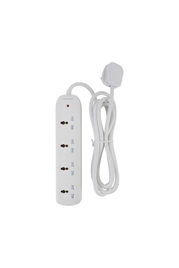 Epsilon 4 Way Extension Socket- ES1111 | 3 m Cord,  White, Two-Year Warranty