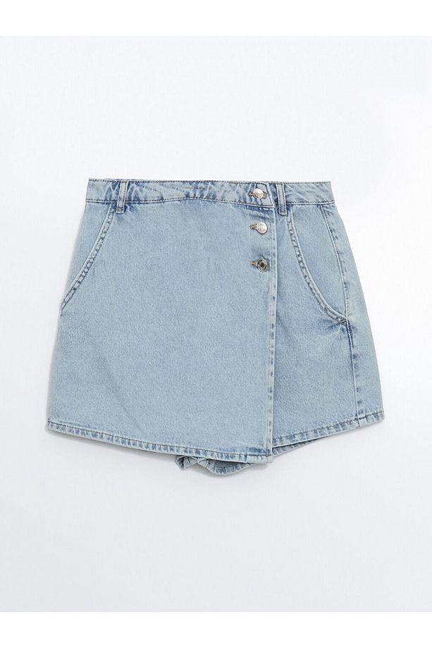 XSIDE Mavi Dar Fit Mini Jean Şort Etek - 1