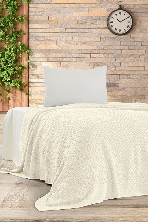 SİMON  Triko Yatak Örtüsü TEK KİŞİLİK 180 x 230 (KEMİK) - - 1