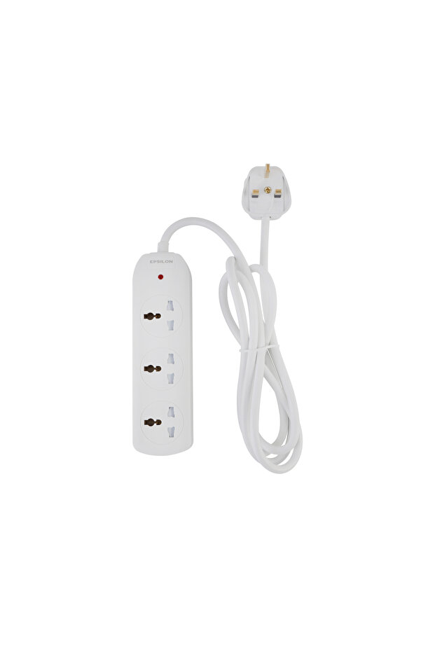 Epsilon 3 Way Extension Socket- ES1109/ 2 m Cord,| White, Two-Year Warranty