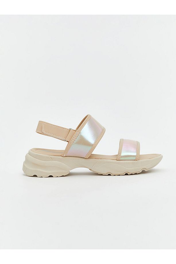 LCW STEPS Ekru Cırt Cırtlı Kız Çocuk Sandalet - 2
