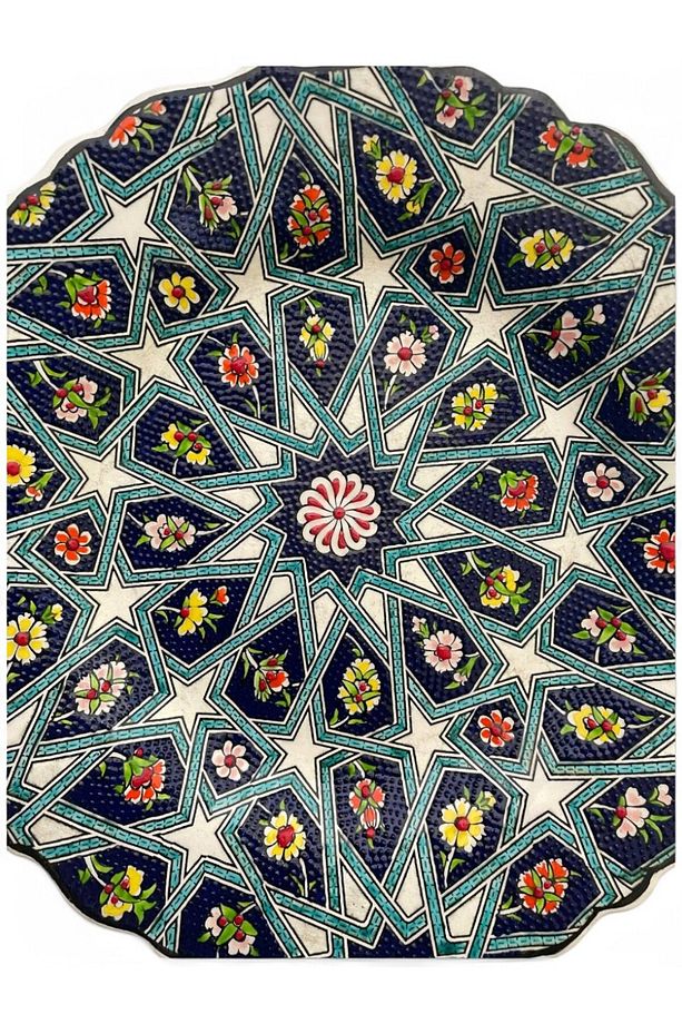 Çini Dekoratif Tabak, Duvar, Masa Süsü, Hediyelik El Yapımı (Handmade) Büyük Boy Tabak 26-27cm - 6