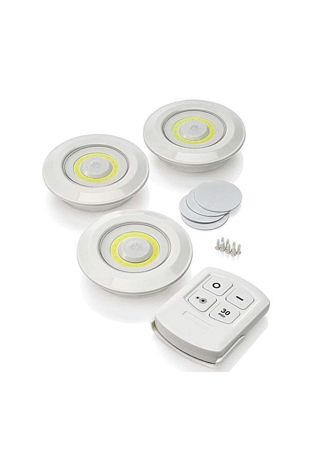 Nanopro 3 Lü Kumandalı Yapışkanlı Kablosuz Pilli Led Spot Lamba Işıldak 313040 - 1