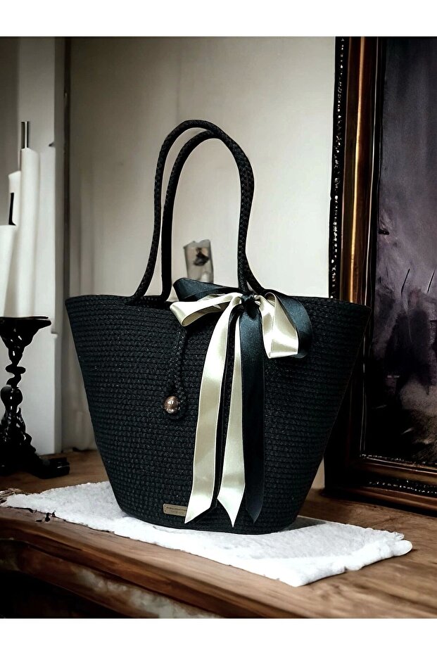 Bag Beach Bag Or Black Jute Bag Suitable for Daily Use