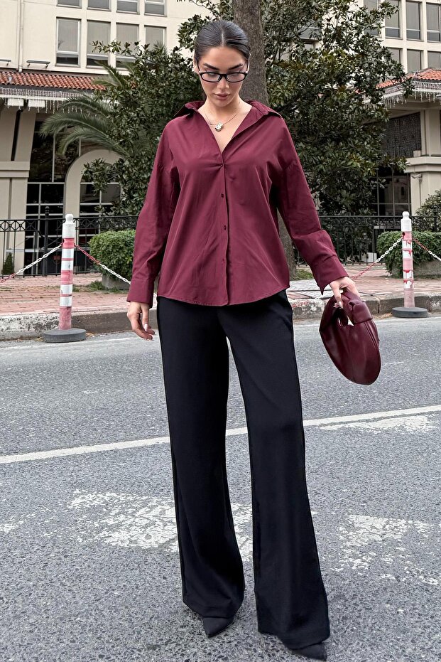 Bordo Basic Kadın Gömlek Mg2355 - 5