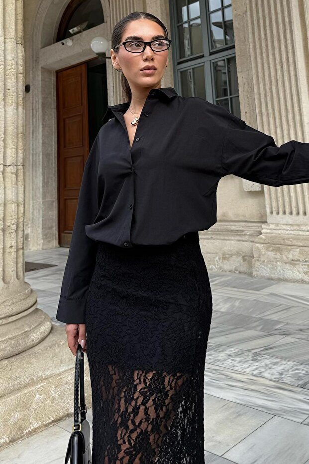 Siyah Basic Kadın Gömlek Mg2355 - 1