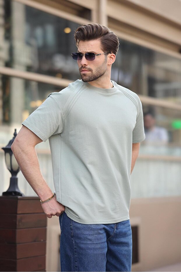 Mint Green Crew Neck Basic Men's T-Shirt E7138 - 3