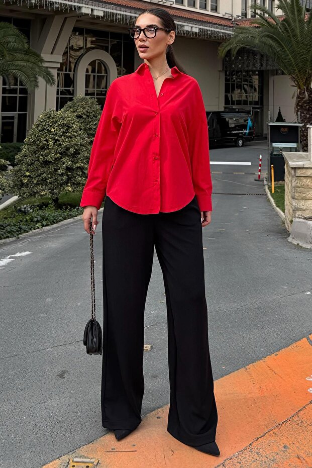 Kırmızı Basic Kadın Gömlek Mg2355 - 5