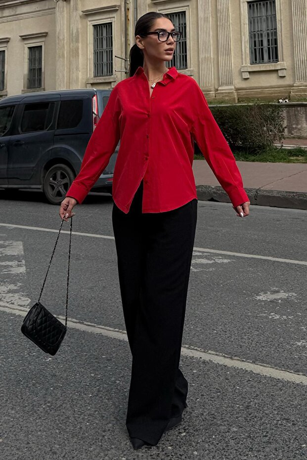 Kırmızı Basic Kadın Gömlek Mg2355 - 4